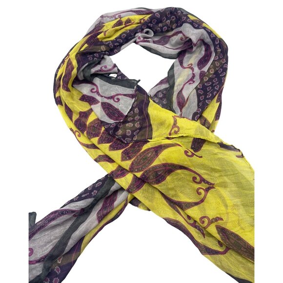 natasha sheer scarf wrap polyester yellow purple 68x35" floral READ - Picture 1 of 4
